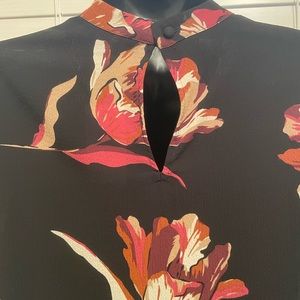 RW&Co Long Sleeve Blouse Black with Flowers